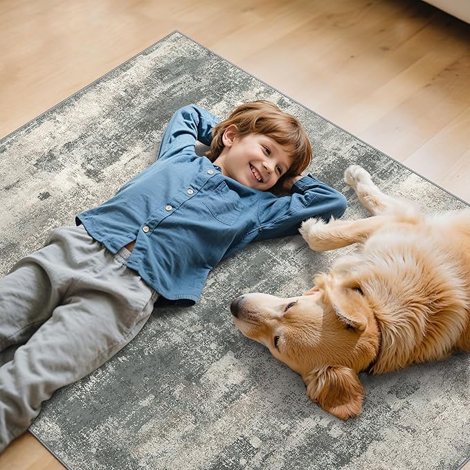 Office Chair Mat for Hardwood Tile Floor, Abstract 36"X 48" Desk Mats for Office Chair on Rolling Chairs Carpet, Desk Anti-Slip 1/5" Thick Rug for Computer Chair, Thin Low-Pile Floor Mat, Green Beige