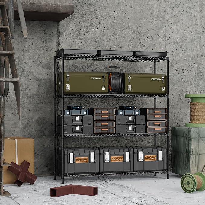 M MZG 4 Tiers Storage Shelves Load 2640LBS, Metal Shelving Wire Metal Shelving Unit Shelves for Storage Adjustable Garage Shelving for Pantry Kitchen Garage Black 17.7" D x 59.1" W x 70.4" H