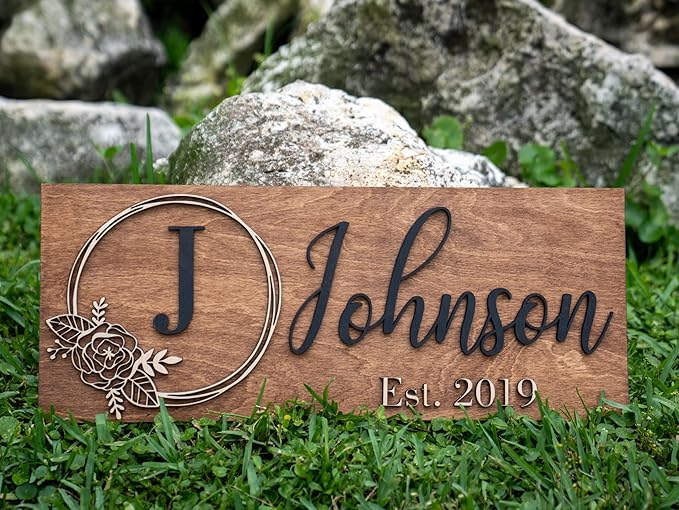 Custom Family Name Sign | Personalized Wooden Wedding Gift | Rustic Last Name Wood Plaque | Established Date Sign |Аnniversаrу (Johnson Style)