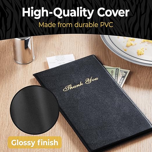 Gold Lion Gear Check Presenters for Restaurants Bulk 40 Pack - 5.5 x 10 Inch Double Side Check Presenter with Gold Thank You Imprint - Receipt Holder for Organized Payments - Black