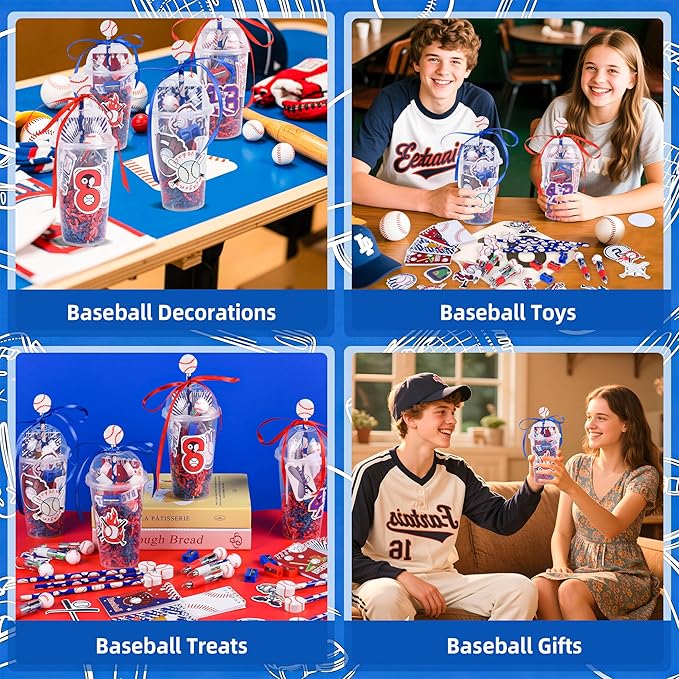 LiYiQ 247 Pcs Baseball Party Supplies Return Gifts for Party, Student Stationery Gifts from Teacher Rewards Prizes, Pencil Erasers Notebooks Stickers for Baseball Classroom Birthday