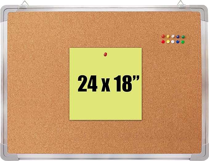Cork Board Set for Wall - Bulletin Board Corkboard 24 x 18 in with 10 Thumb Tacks - Wall Hanging Pin Board Message Board Tack Board Organizer for Home, Office, Desk and Cubicle (24x18)