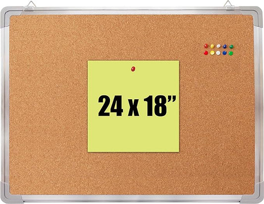 Cork Board Set for Wall - Bulletin Board Corkboard 24 x 18 in with 10 Thumb Tacks - Wall Hanging Pin Board Message Board Tack Board Organizer for Home, Office, Desk and Cubicle (24x18)