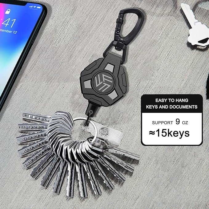 Retractable Keychain Badge Holder with Lanyard, ID Badge Holder Heavy Duty Badge Reel Carabiner Keychain, Tactical ID Badge Card Holder with 31.5” Stainless Steel Retractable Cord