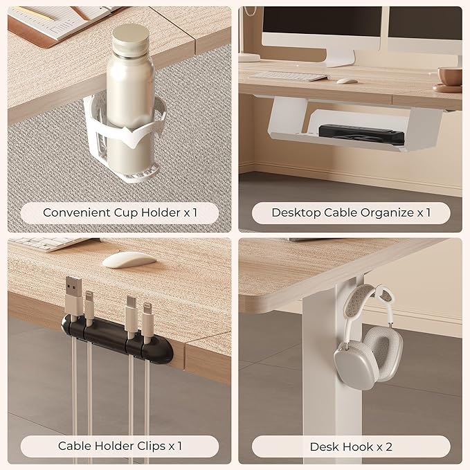 FitStand Standing Desk,Large 71x31 Inches Height Adjustable Stand Up Desks with Cable Management, Home Office Computer Desk with Cup Holder & Memory Preset, White Wood Grain