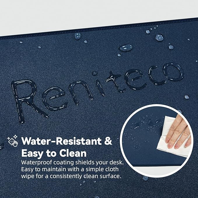 Reniteco Waterproof Large Gaming Mouse Pad with Durable Stitched Edges, Non-Slip Rubber Base, Grainy Jacquard Mouse Mat Desk Pad for Home Office Gaming, 27.6"x11.8"x0.12", Matte Navy Blue