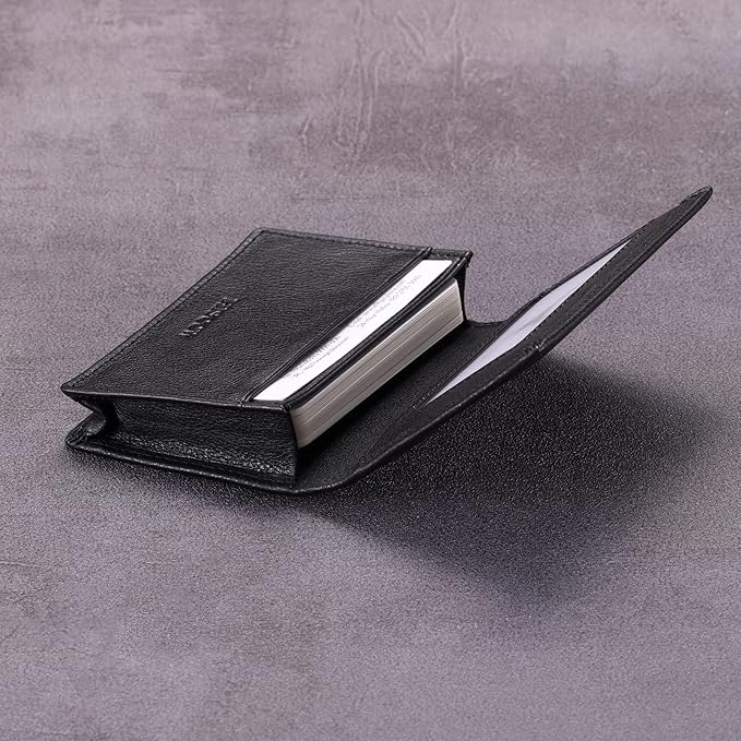 Leather Business Card Case Holder for Men & Women, Italian Calfskin