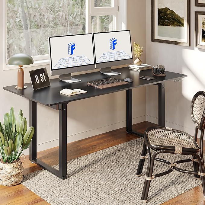 FLEXISPOT 4 Leg Standing Desk 71 x 32 Inch Electric Adjustable Height Sit Stand Desk with Splice Board Home Office Desk, Black Top + Black Frame