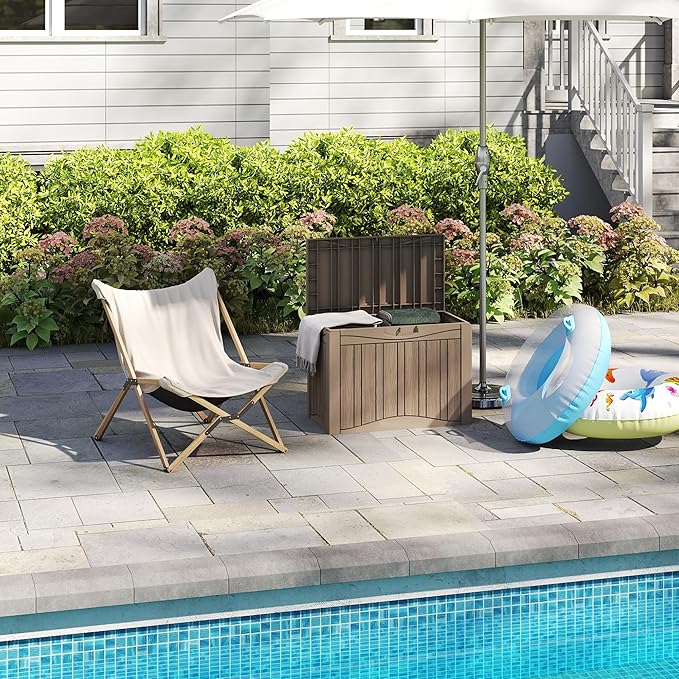 Yardgrace 50 Gallon Deck Box Plus,Outdoor Storage Box Lockable,Waterproof for Patio Furniture, Garden Tools, Pool Accessories, Package Delivery Boxes For Outside, Greige