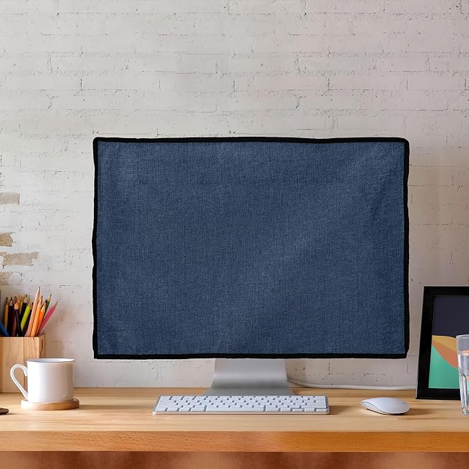 kwmobile Dust Cover for 20-22" Monitor - Linen Monitor Display Protector - Protect Your Computer Screen - Blue Grey