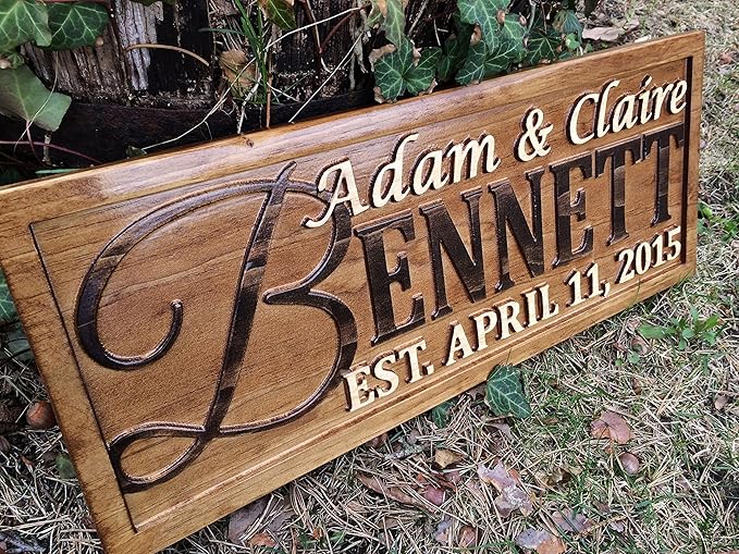 Personalized Family Name Sign Personalized Wedding Gifts Wall Art Rustic Home Decor Custom Carved Wooden Signs Couples 5 Year Wood Anniversary