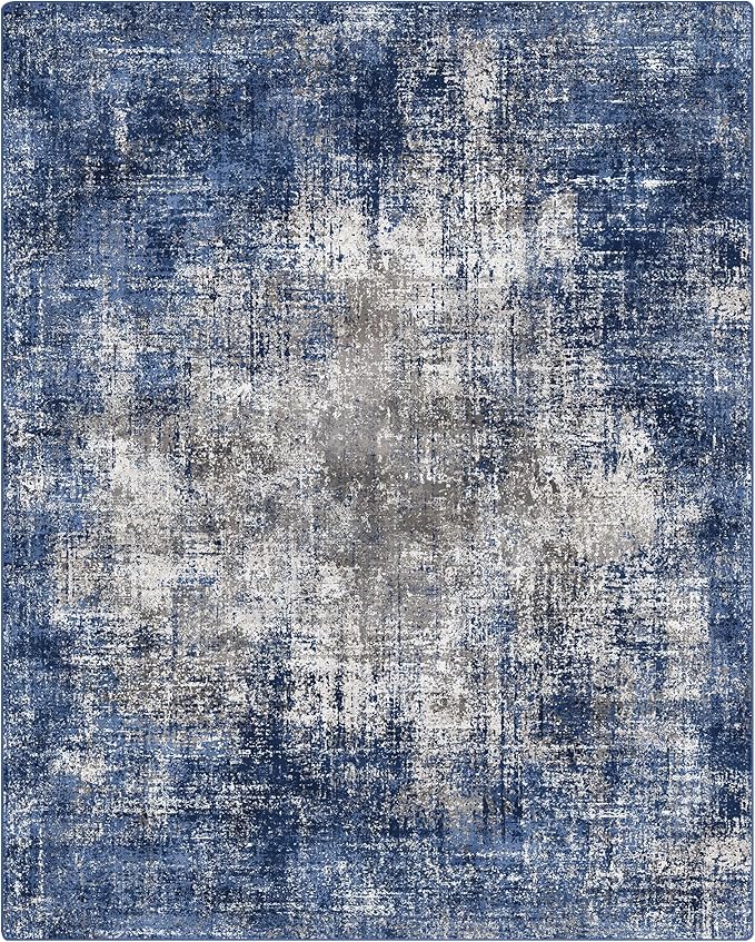 GENIMO Washable Area Rugs for Living Room, 8x10 Modern Non Slip Rugs, Low Pile Lightweight Soft Print Rug for Bedroom, Dining Room, Home Office, Washed Blue&Gray