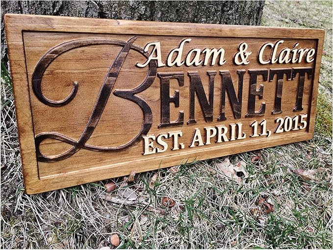 Personalized Family Name Sign Personalized Wedding Gifts Wall Art Rustic Home Decor Custom Carved Wooden Signs Couples 5 Year Wood Anniversary