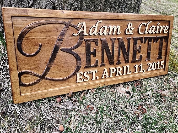 Personalized Family Name Sign Personalized Wedding Gifts Wall Art Rustic Home Decor Custom Carved Wooden Signs Couples 5 Year Wood Anniversary