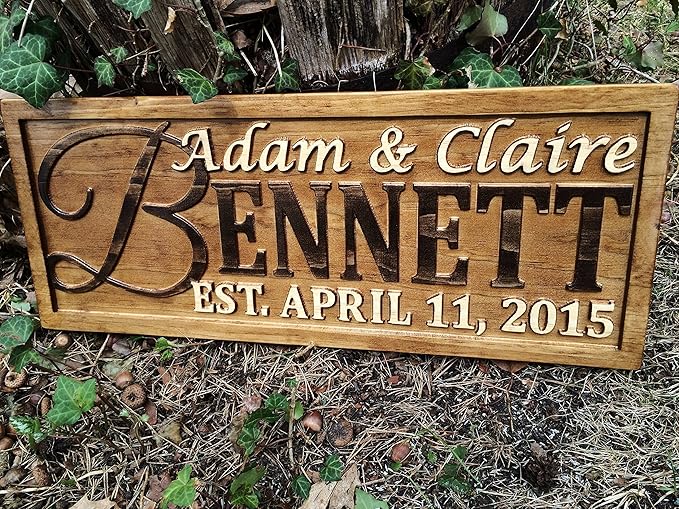 Personalized Family Name Sign Personalized Wedding Gifts Wall Art Rustic Home Decor Custom Carved Wooden Signs Couples 5 Year Wood Anniversary