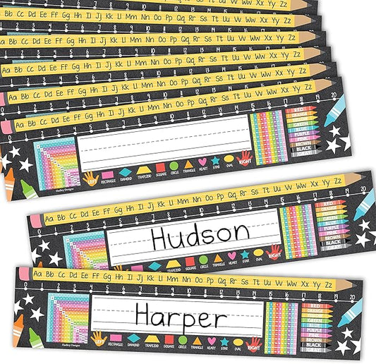 Desk Name Tags for Classroom -25 Student Name Plates for Classroom Kindergarten, Preschool, 1st, 2nd & 3rd Grade, 13x3 Teacher Nameplates for Student Desks, Chalkboard Nametags