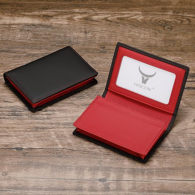 Leather Business Card Case Holder for Men & Women, Italian Calfskin